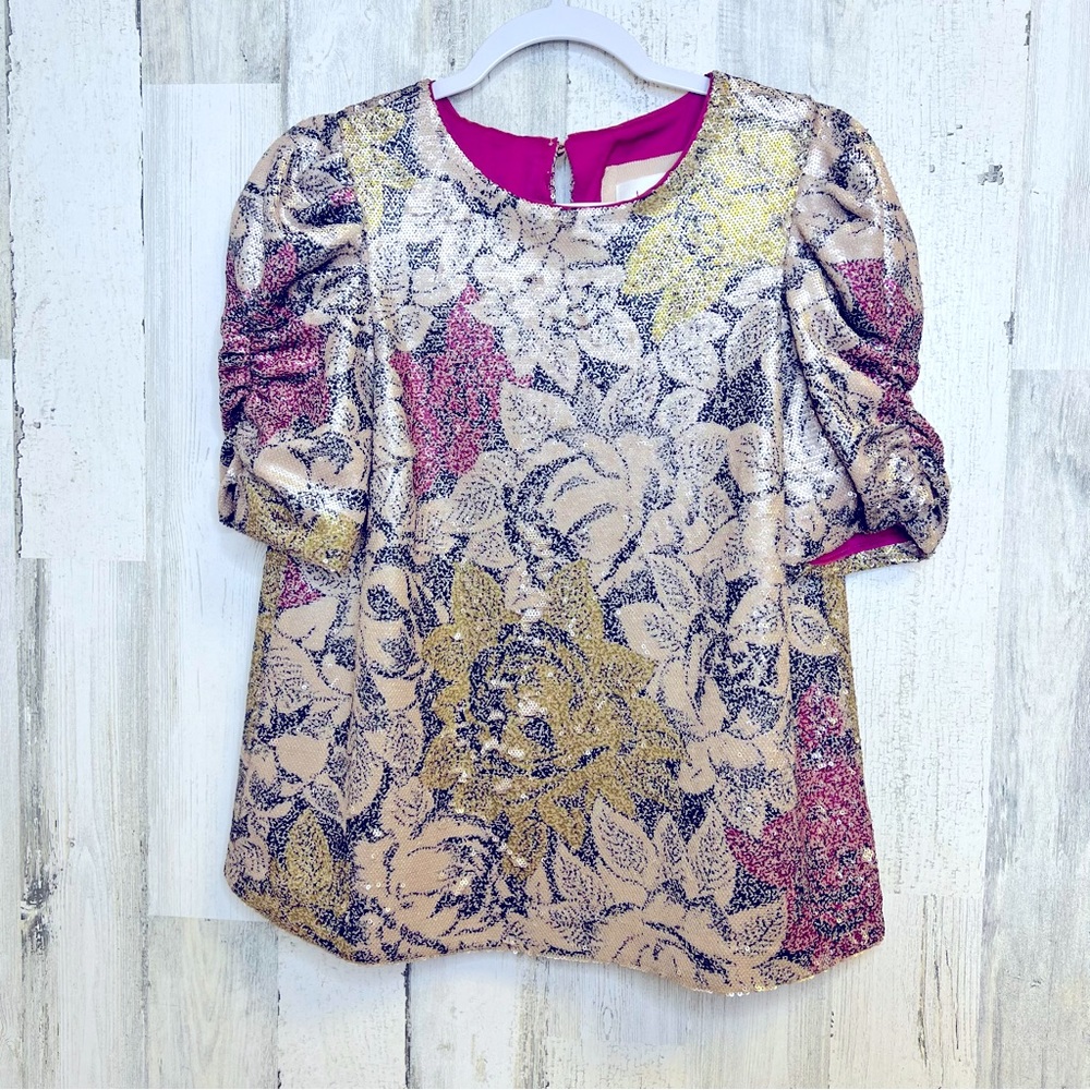 Anthropologie Pink Sequin Top